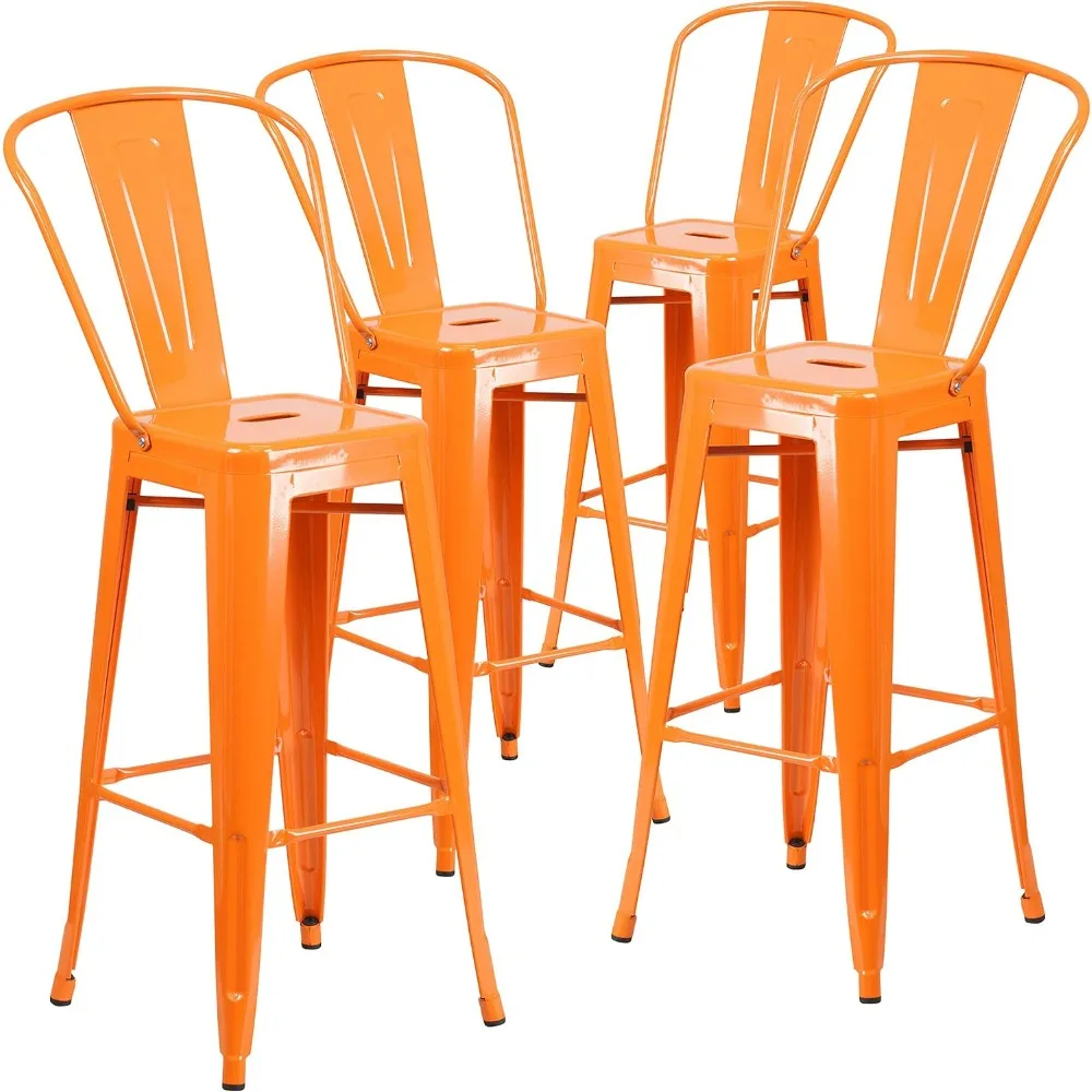 

Commercial Grade 4 Pack 30" High Orange Metal Indoor-Outdoor Barstool with Removable Back