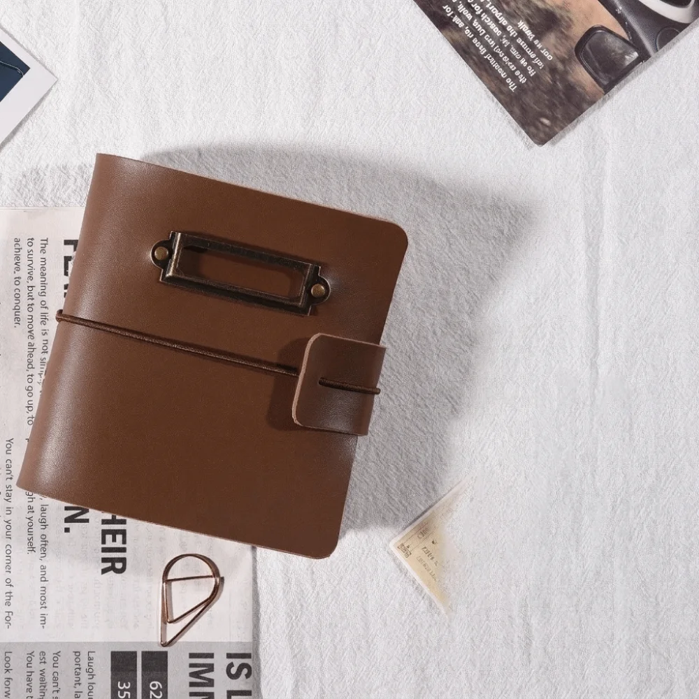 Portable PU Leather Mini Photo Album Pocket Holds 50 Photos Photo Book Lightweight Removable 3-Hole Card Binder Christmas Gift