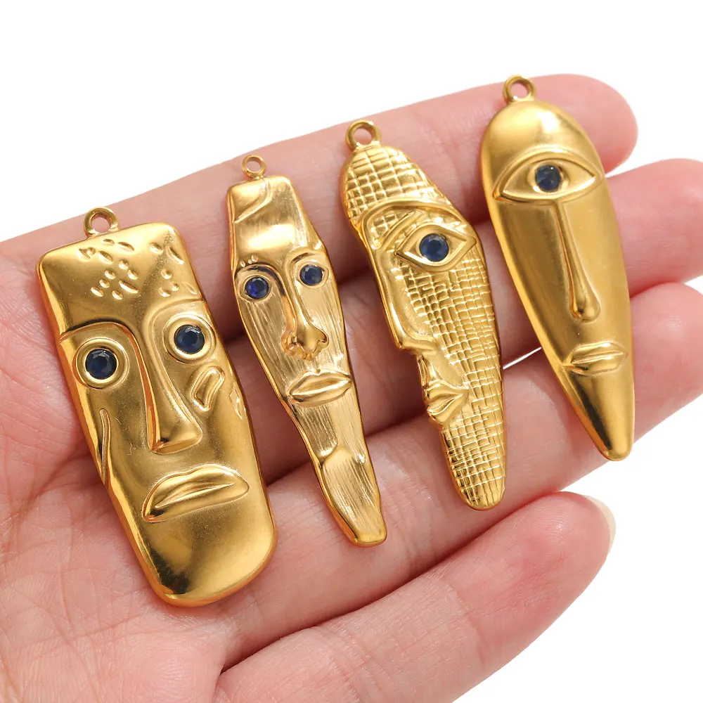 5 Stück Edelstahl-Charms mit abstraktem Gesicht und Teufelsauge für die Herstellung von Halsketten, Vintage-Anhänger, DIY, Punk, kreatives Design – Detail 2