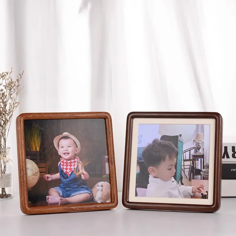 Premium Black Walnut Solid Wood Rounded Square Photo Frame - Elegant Desktop Decor for Home Accessories Home Decor