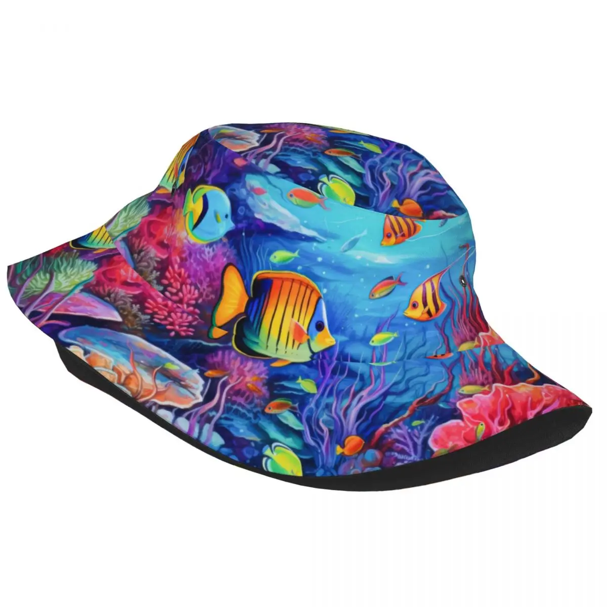 Colorful Tropical Fish Underwater Print Bucket Hat Bob Fisherman Cap Outdoor Travel Sun Visor Fashion Panama