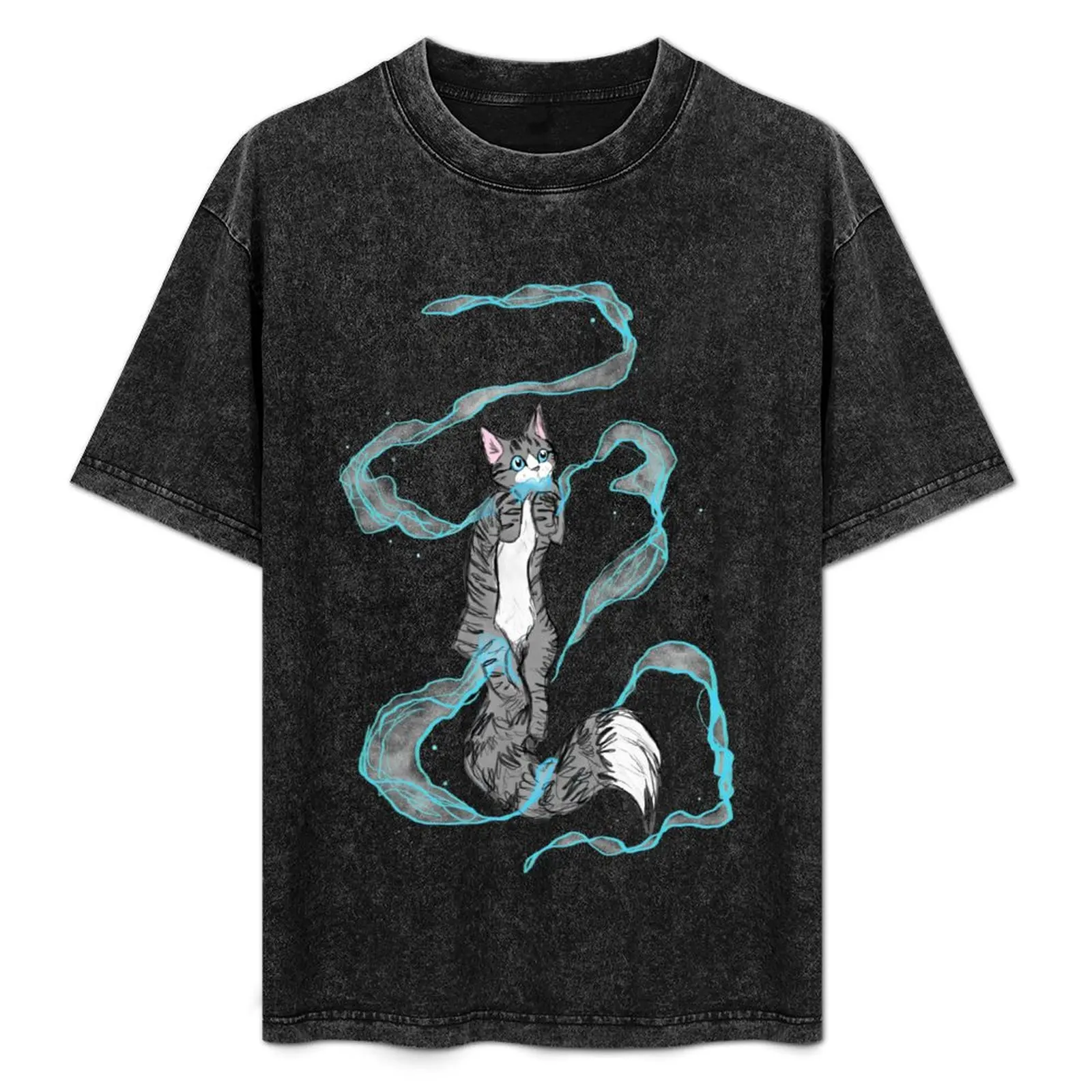 

Cute Grey Magic Cat T-Shirt street wear plain Clothing mens t shirts