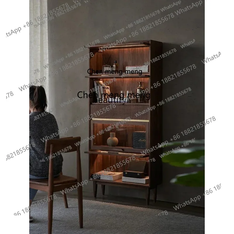 cn8617 LHY New Arrivals Solid Wood Bookcase Black Walnut Storage Cabinet Dustproof Glass Wine Cabinet Flip-Door Bookshelf Displa - view 3