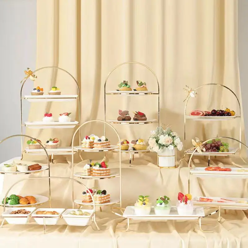 Business Reception Dessert Cupcake Candy Layout Buffet Snack Plate Afternoon Tea Weddding Birthday Party Fruit Bread Drink Trays