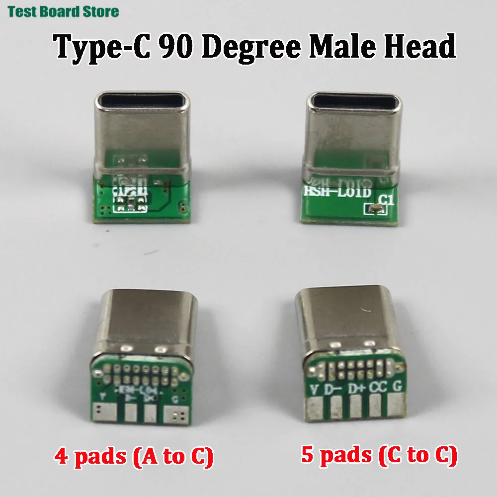 2/5/10pcs Type-C 90 Degree Male Head 4/5 Solder Pads CTOC Stretching Shell Mobile Data Cable Connector Game Charging PD Plug