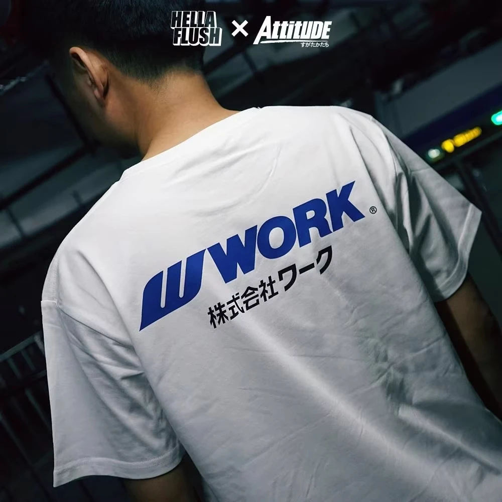ATTITUDE Modified Wheel Hub Brand WORK Cotton Round Neck Short-sleeved T-shirt Men's and Women's Casual Loose Top Summer 2026
