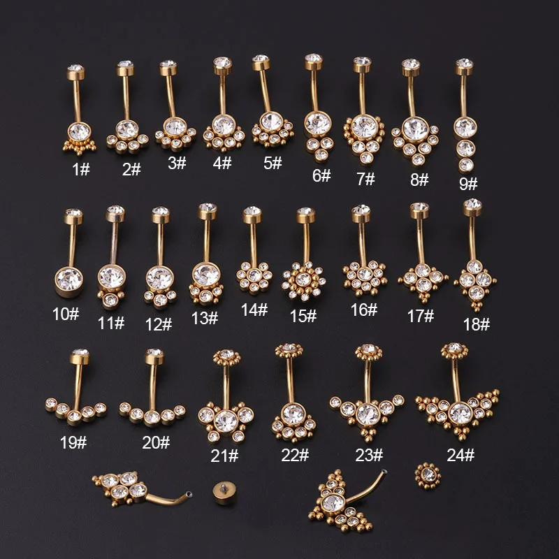 ジルコンゴールデンへそピアスステンレス鋼ピアス14Gロッドゴ - Body Jewelry Titanium のレビューと価格