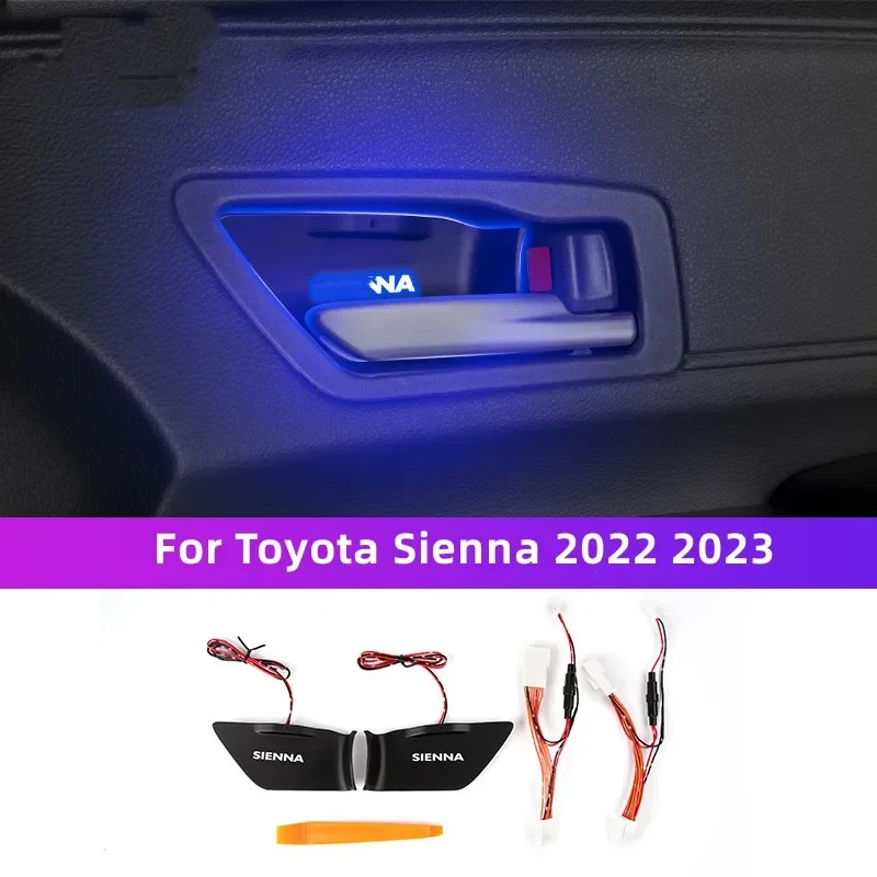 For Toyota Sienna 2021-2023 Car Door Bowl Armrest Atmosphere Light Interior LED Blue Door Bowl Handle Frame Light Interior Trims