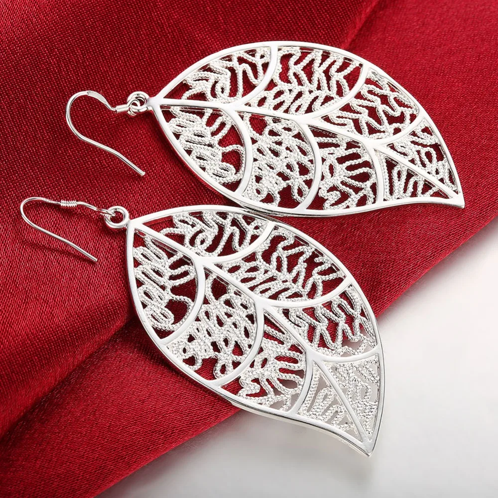 New 925 Sterling Silver Classic Jewelry Fashion Hollow Leaves Drop Earrings For Women Engagement Jewelry Gift