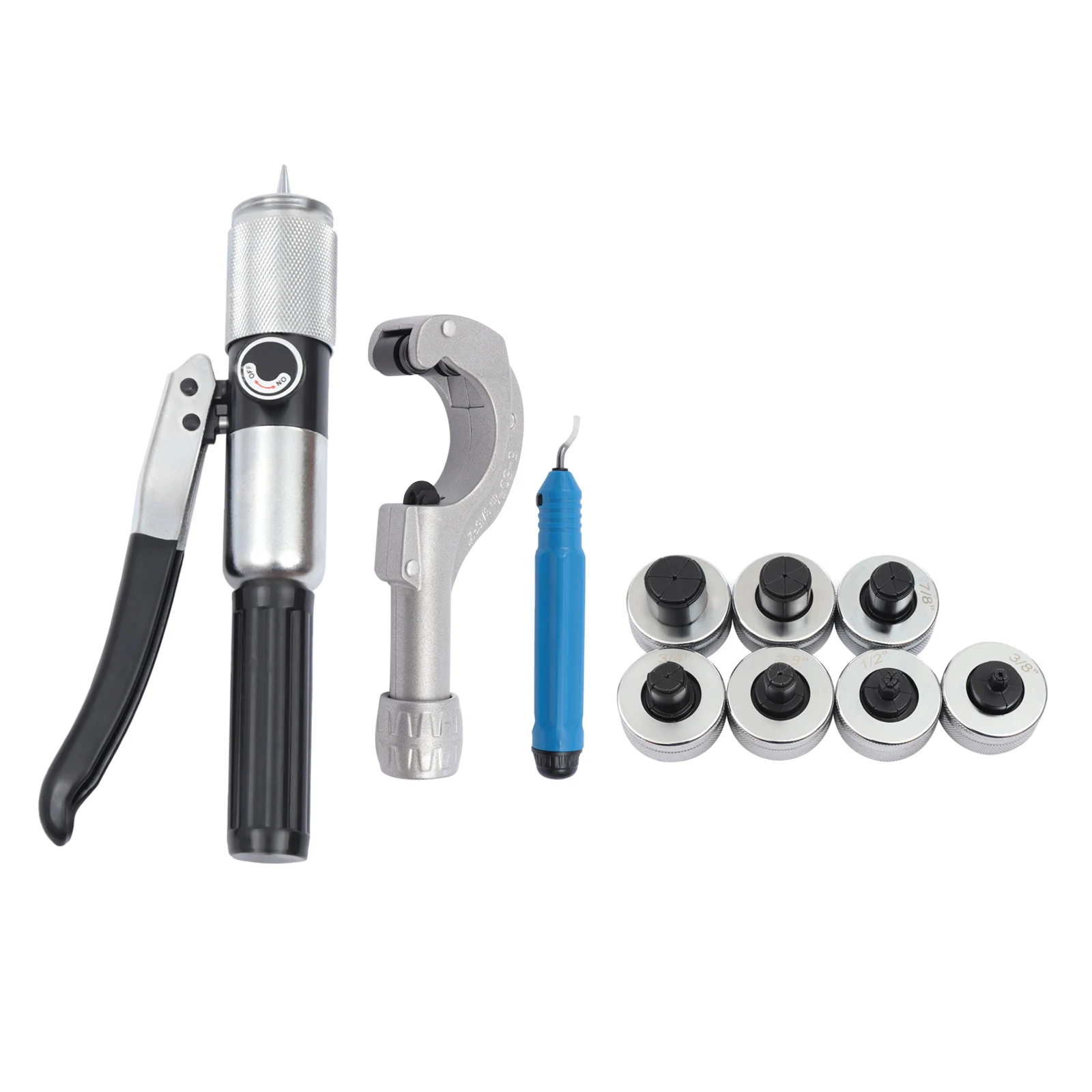 Kit di strumenti per pressatura idraulica HVAC Strumento per espansione tubi in rame 3/8'',1/2'',5/8'',3/4'',7/8'',1'',1-1/8'' Espansore per tubi in rame