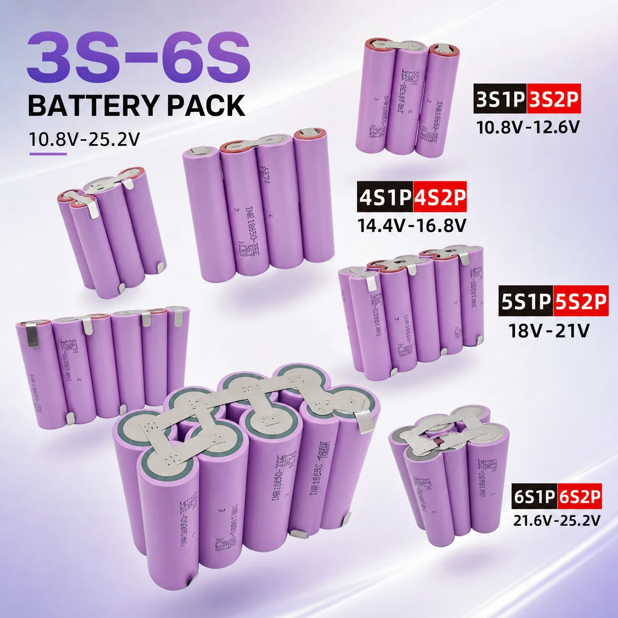 Rechargeable 18650 35E Battery Pack 3500/7000mAh 7.4V 12V 14.4V 18V 21V 25.2V 2S1P-6S2P For Screwdriver