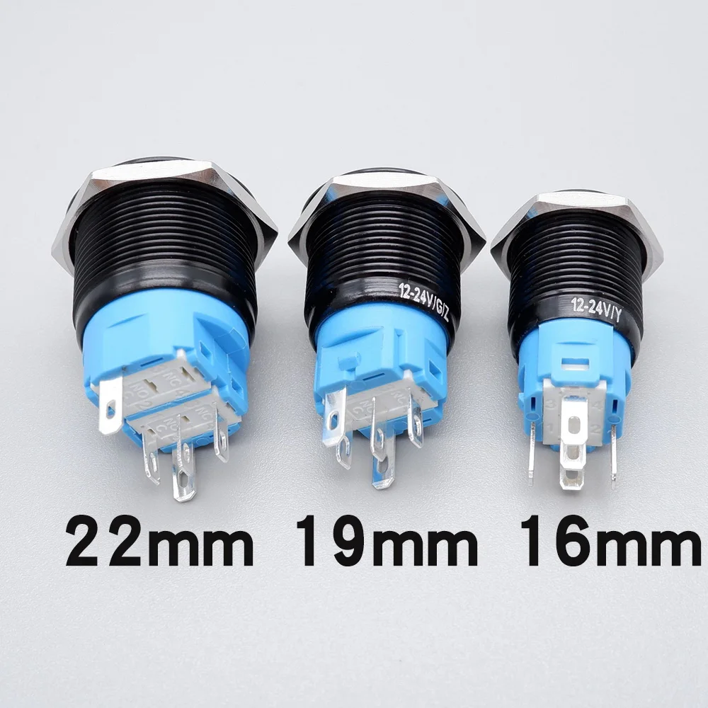 16/19/22mm Customization Button Latching/Momentary Metal Push Button LED Fan Horn Car Symbols Ring Lamp 5V 6V 12V 24V 110V 220V