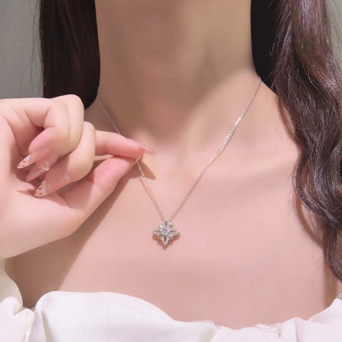 All Moissanite GRA D VVS1 Clover Filigree Pendant Necklace 925 Sterling Silver Fine Jewelry Engagement Daily Gold Tone For Women