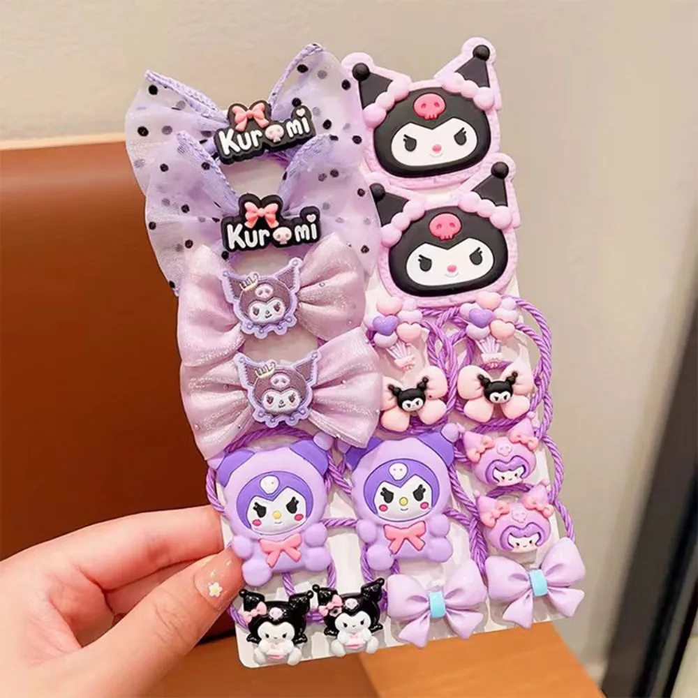 16pcs Kawaii Sanrio Cute Cartoon My Melody Hello Kitty Schoolgirl Bow Hair Tie Rubber Band Decoration Holiday Gifts for Girls