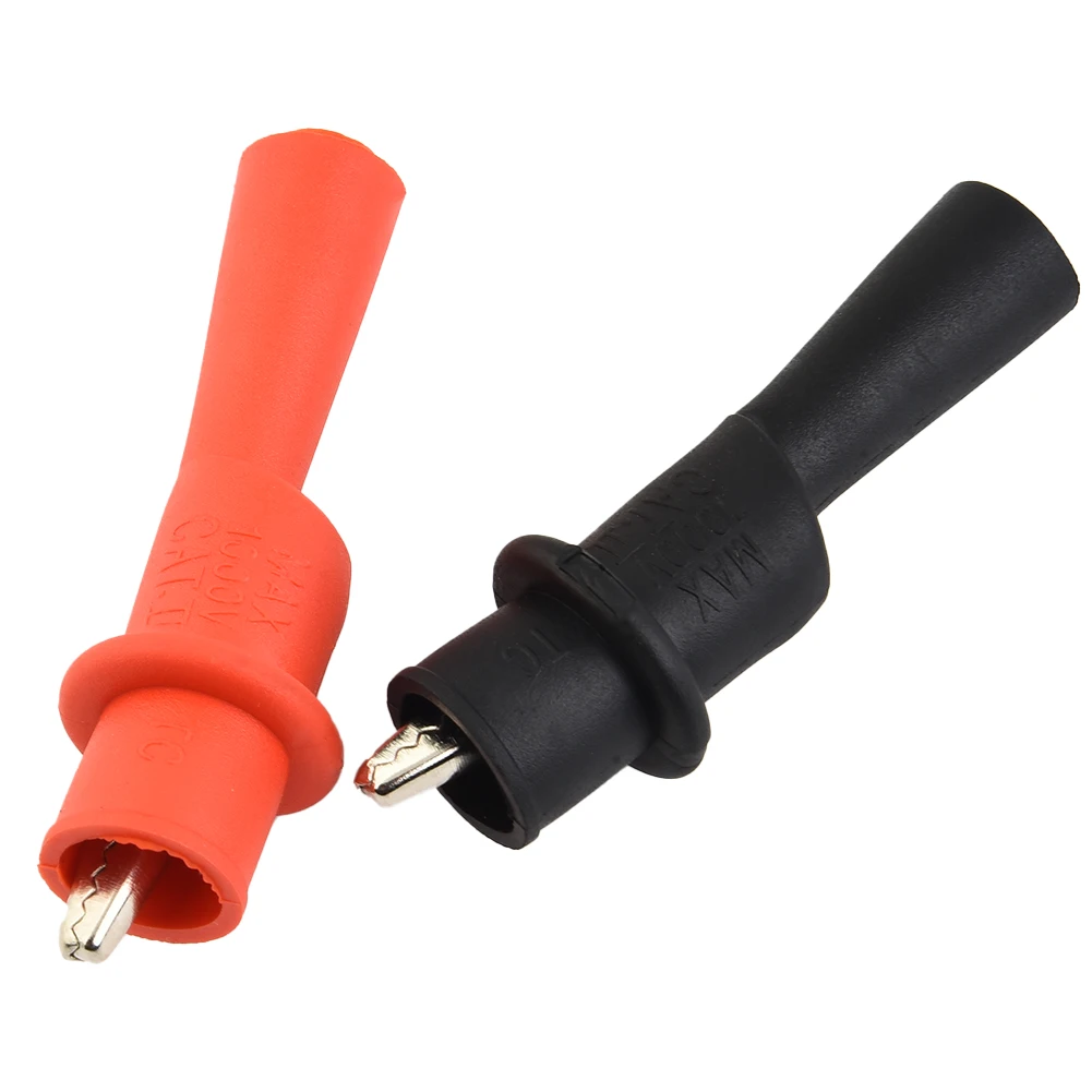 คลิปทดสอบ CLAMP พร้อมเคล็ดลับสายไฟสําหรับมัลติมิเตอร์การออกแบบฉนวนสีแดงและสีดําเพื่อความปลอดภัย AC DC การวัดได้ถึง 10A 1000V