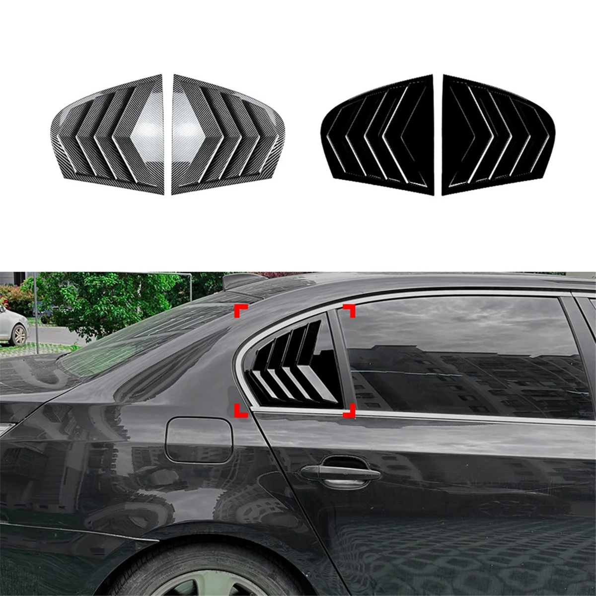 Car Rear Window Shutter Cover Trim Window Louver Side Vent Trim for BMW 5 Series E60 2004-2010 Gloss Black