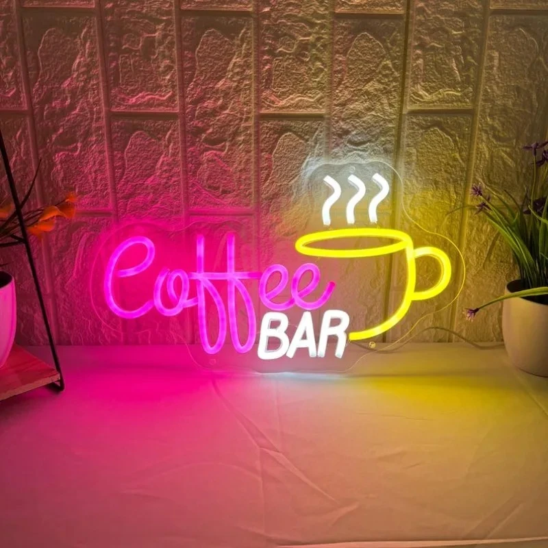 Coffee Bar Neon Sign,Led Neon Signs for Cafe Shop,Decor Lamp for Kitchen Restaurant Bistro Beer Pub,Art Wall Decor,Business Logo