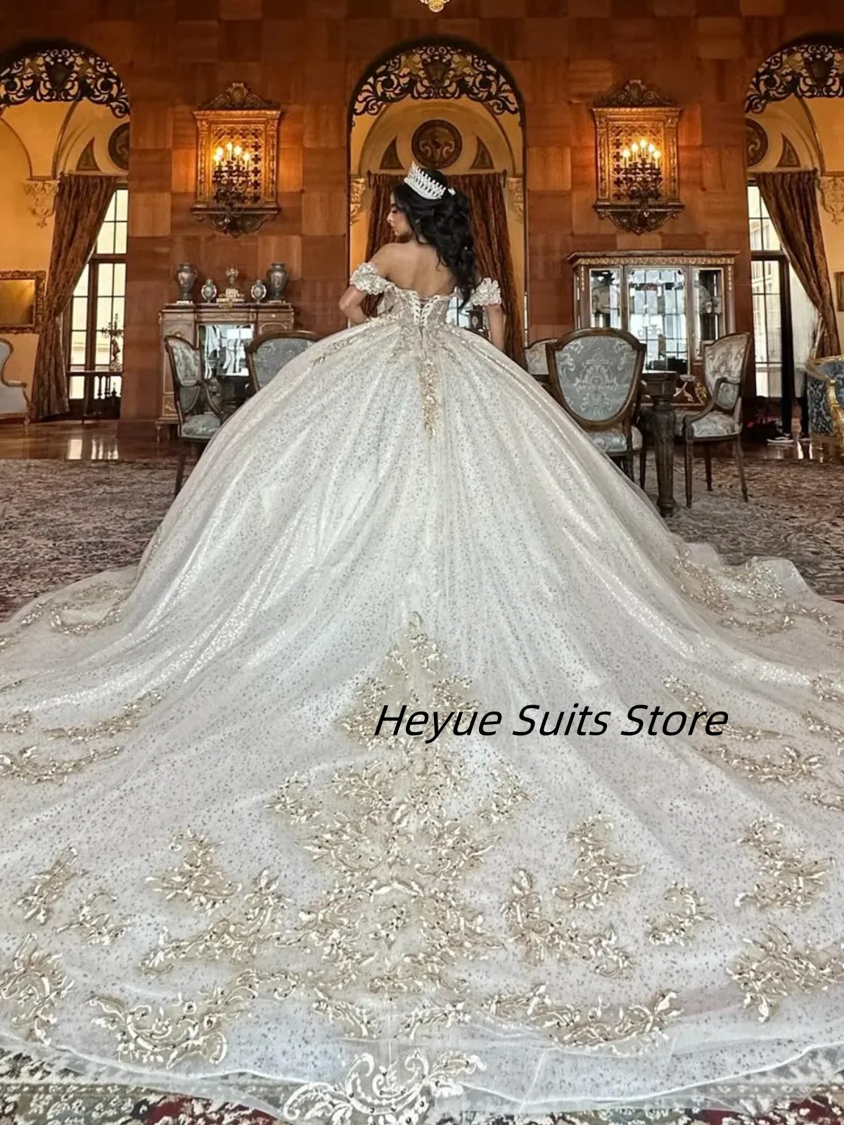 Robe princesse Quinceanera délicate personnalisée, épaules dénudées, paillettes appliquées, robe princesse en Tulle, De15 Anos