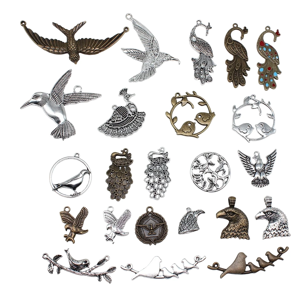 5pcs Big Bird Pendant Charms Antique Silver Color Pendants Making DIY Handmade Tibetan Finding Jewelry