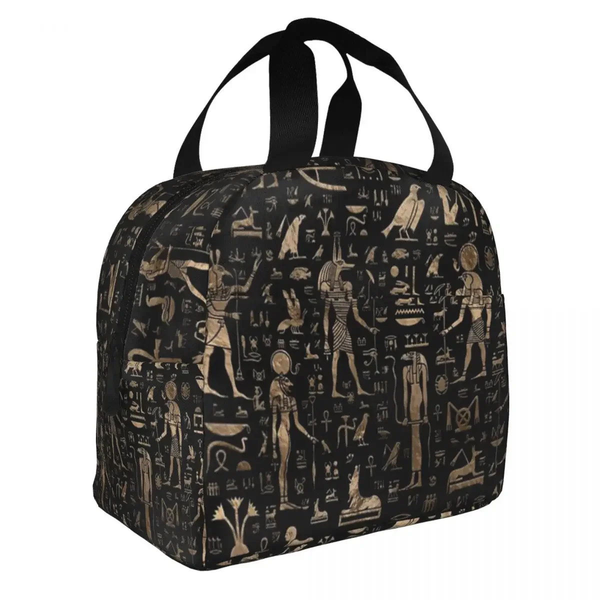 Lunch Bags for Women Kids Ancient Egyptian Gods Hieroglyphs Black Thermal Cooler Waterproof Picnic Oxford Lunch Box Food Bag