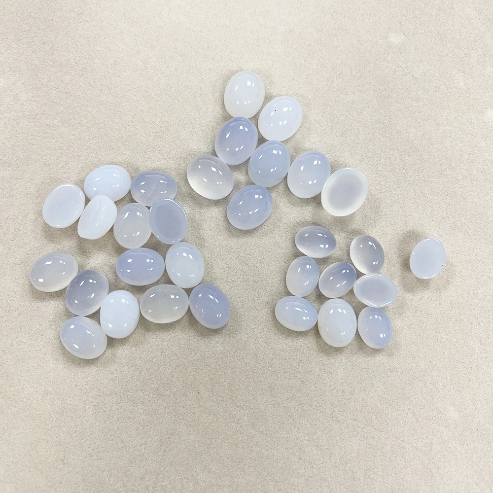 Factory Wholesale Brazilian Blue Agate Oval Cabochon Ice-Type Energy Stone Gem ​for Ring Earring Pendant DIY Jewelry Accessories