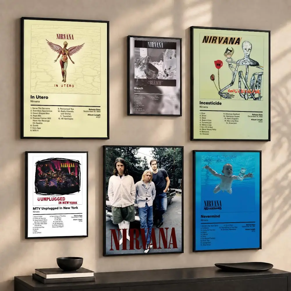 Classic Grunge Band N-Nirvana Poster Wall Art Print Sticker for Bedroom Living Room Dorm Office Modern Home Decor Gift