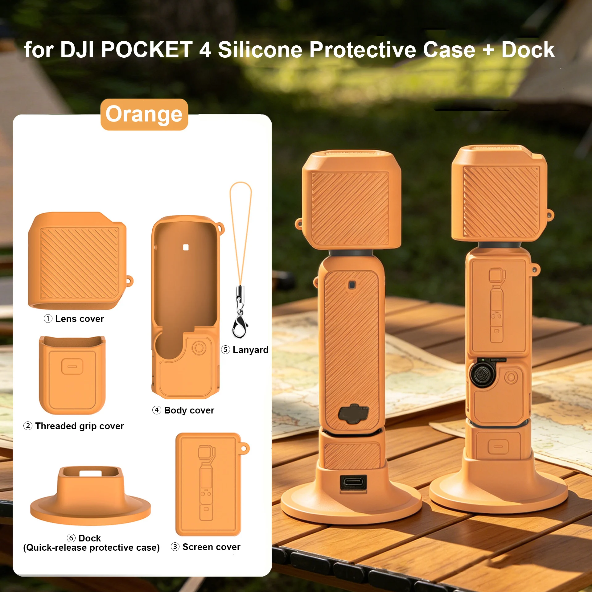 

3mm Thick Soft Silicone Case for DJI Osmo Pocket 4 Shockproof Protective Shell with Base Stand and Wrist Lanyard