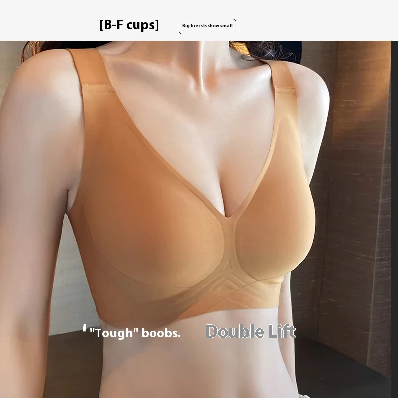 

UBAU Large cup non-marking underwear female large breasts show small without steel ring large size full cup comfortable bra