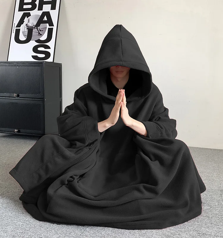 

Thiened Fce Hoodie Coat Men's Meditation Zen Sle Cosplay Sweater Long Sve Loose Fit Home Wear Winter Outerwear