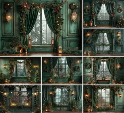 Mehofond Photography Background Winter Christmas Green Window Curtain Xmas Tree Kids Family Portrait Decor Backdrop Photo Studio