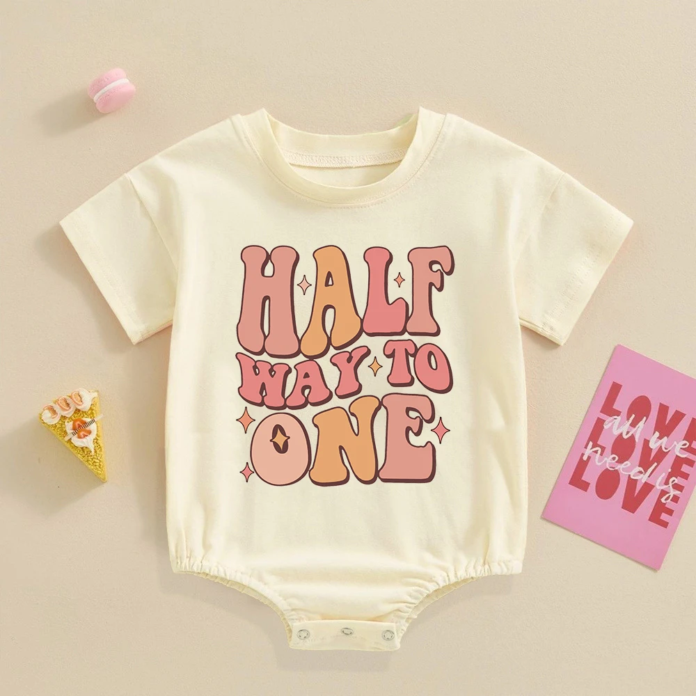 Half Way To One Birthday Bubble Romper Baby Half Large Bodysuit Infant 6 Month Old Outfit 6 Month Photoshoot 1/2 Birthday Shirt