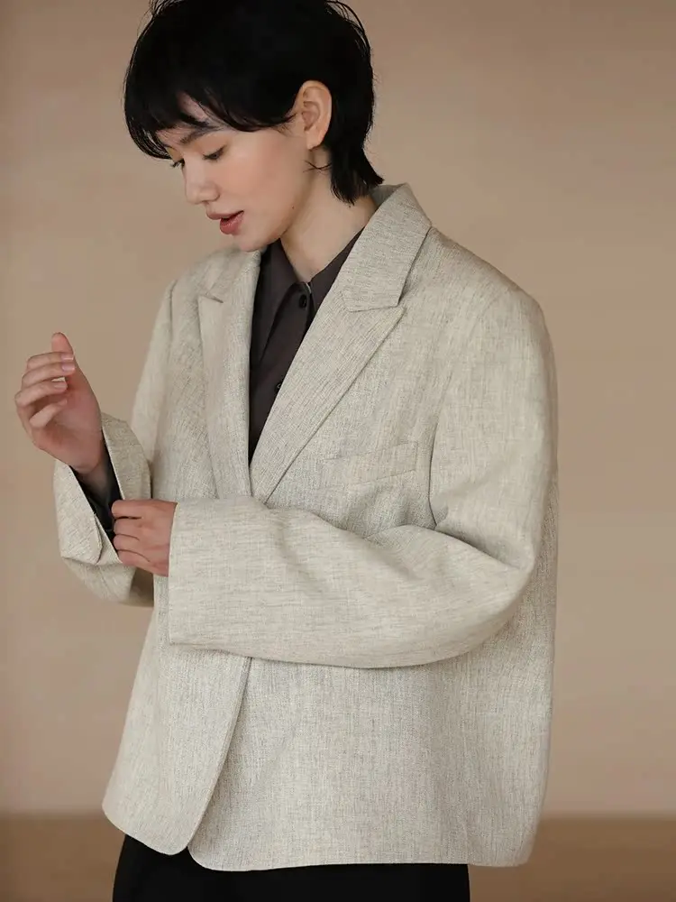 

Хакикики Мисс Весна Новый льняной костюм Jaet Женский свободный дизайн Простая модная верхняя одежда для собеседования на работу Ежедневно