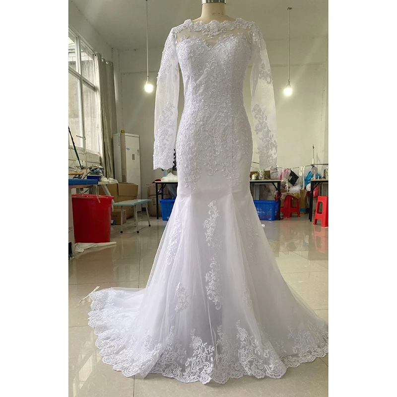 Longsleeve Mermaid Wedding Dresses Luxury Lace Chapel Train Wedding Gown Sexy Button Back Vestidos De Fiesta 2024 New