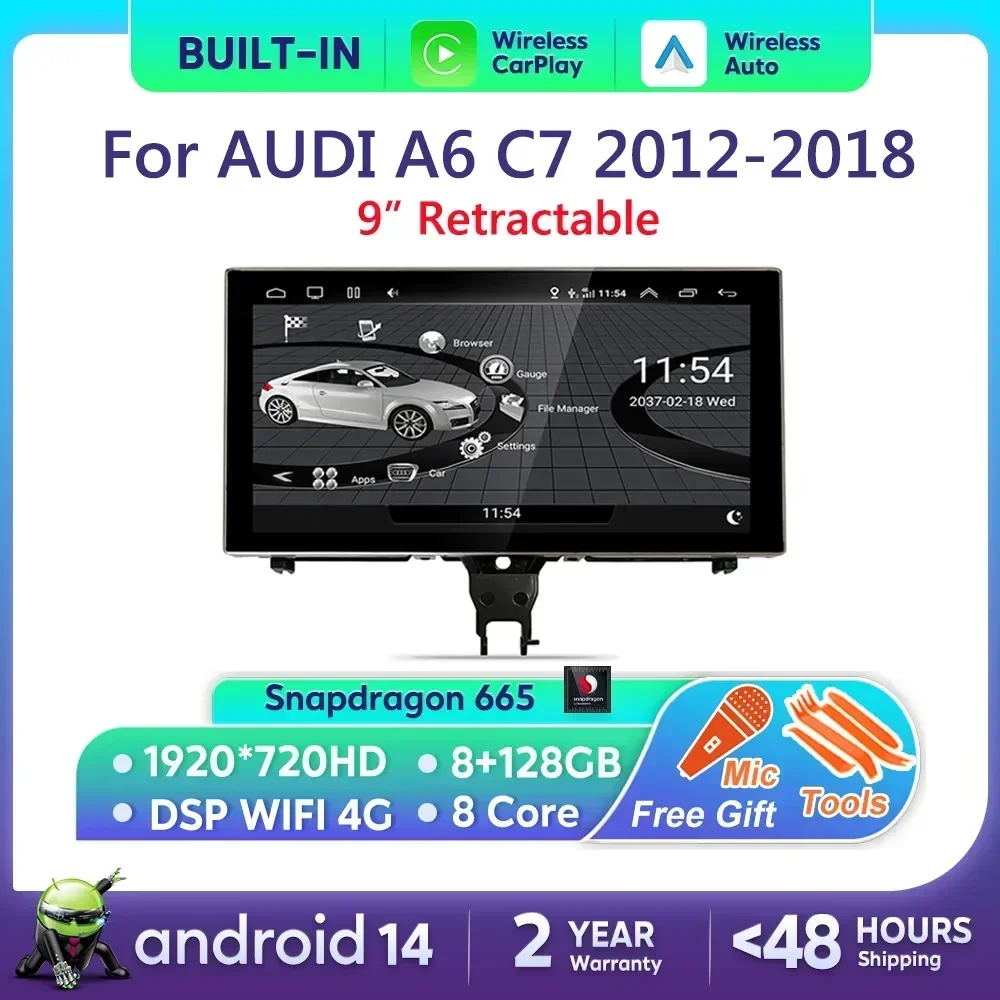 Android 14 Carplay Car Multimedia Player For Audi A6 C7 A7 2012~2018 Touch Screen 4G Music Stereo GPS Navi 8+256GB Auto Radio