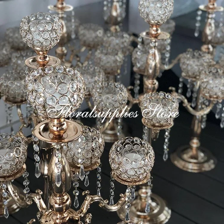 Imagem -02 - Altura Ouro Cor Prata Cristal Candelabros Castiçal Decorativo Peças Centrais do Casamento para a Decoração do Evento Atacado 5-arm 75 cm de