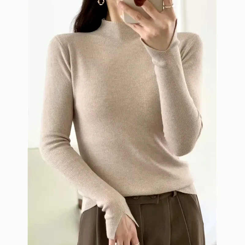 

Traf Женская одежда Тонкий тонкий пуловер Топы с длинными рукавами Весна Осень Базовая одежда Женский свитер Трикотажная рубашка