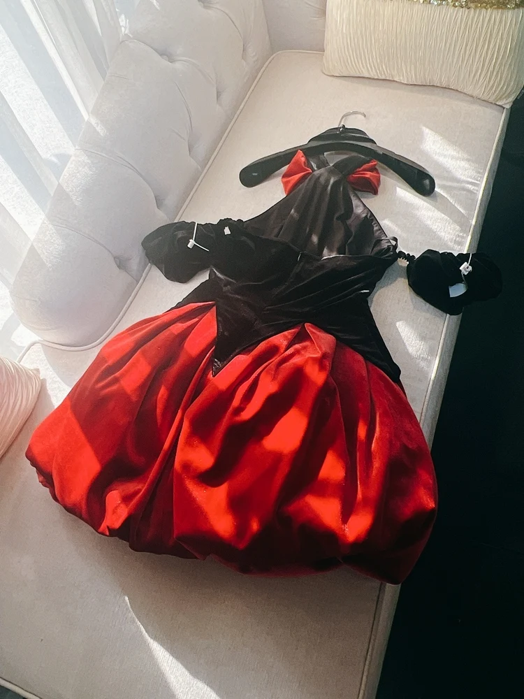 Noeud rouge ter Ne jupe bouffante Dr anniversaire nouvel an femme Dr rétro Bla et rouge épissage ort Dr