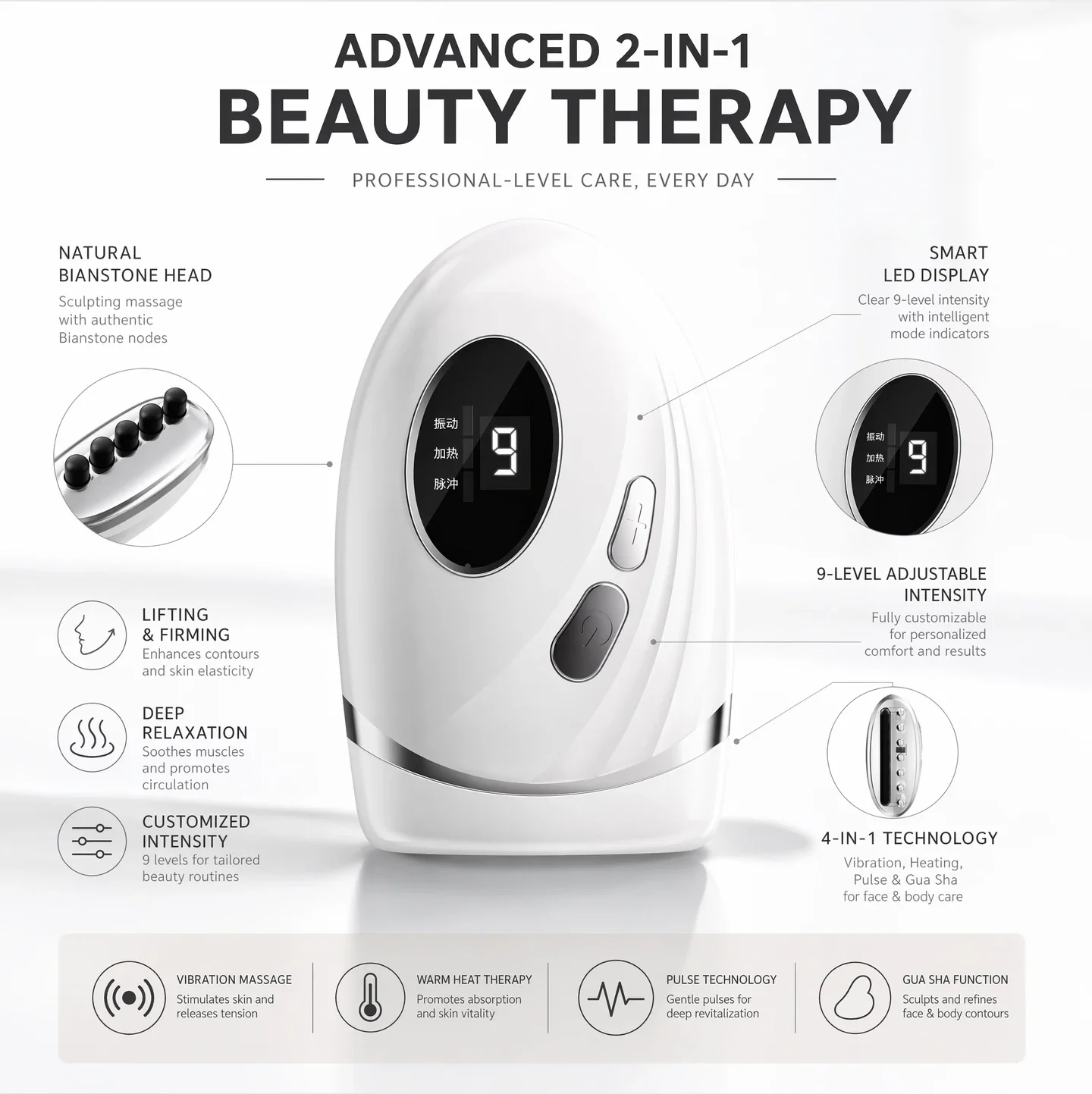 Portable Electric Bian Stone Gua Sha Massager Red Light Heating Vibration Face Lifting Skin Care Full Body Relaxation Tool
