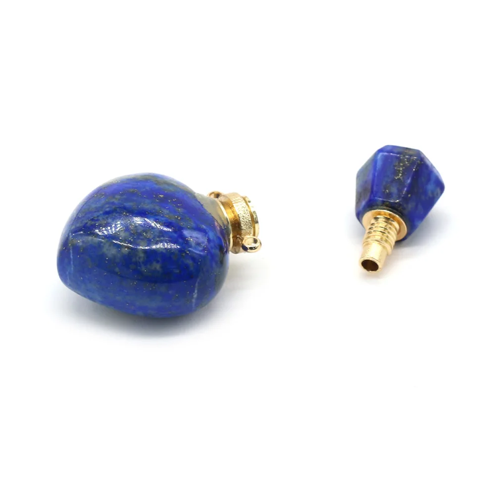 New Natural Gemstone Lapis Lazuli Perfume Bottle Heart Pendant Diffuser Used for Necklace Jewelry Making Women's Gift 23x36x11mm