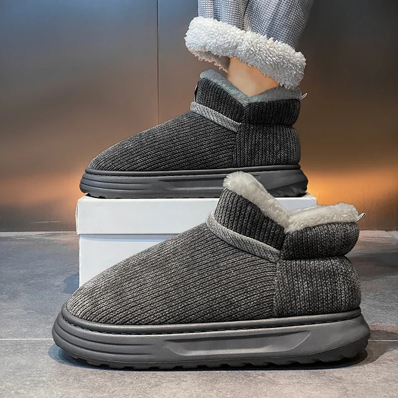 Winter Boots Men Plush Flat Men Slippers Outdoor Fluffy Warm Cotton Cozy Boots Indoor Fashion Casual Fur Cozy Furry Men Shoes image 3