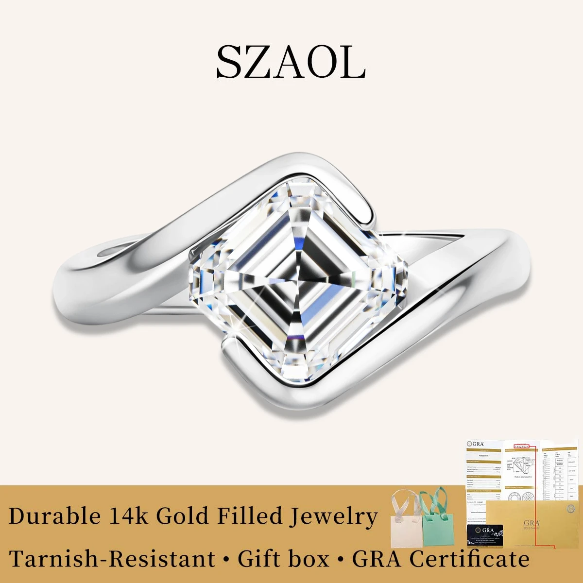 

Кольцо из золота 14K с муассанитом огранки Ашер 7*7 мм, 2 карата, для девочек, с покрытием из розового золота 18K, с частичной закрепкой, имитация бриллианта, обручальное кольцо, подарок