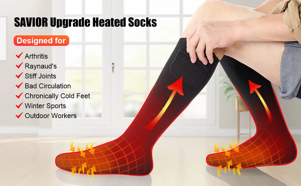 Savior Heat Battery Electric Heated Socks For Men Winter Warm Outdoor Sports Rechargeable Thermal Socks Foot Women For Cycling