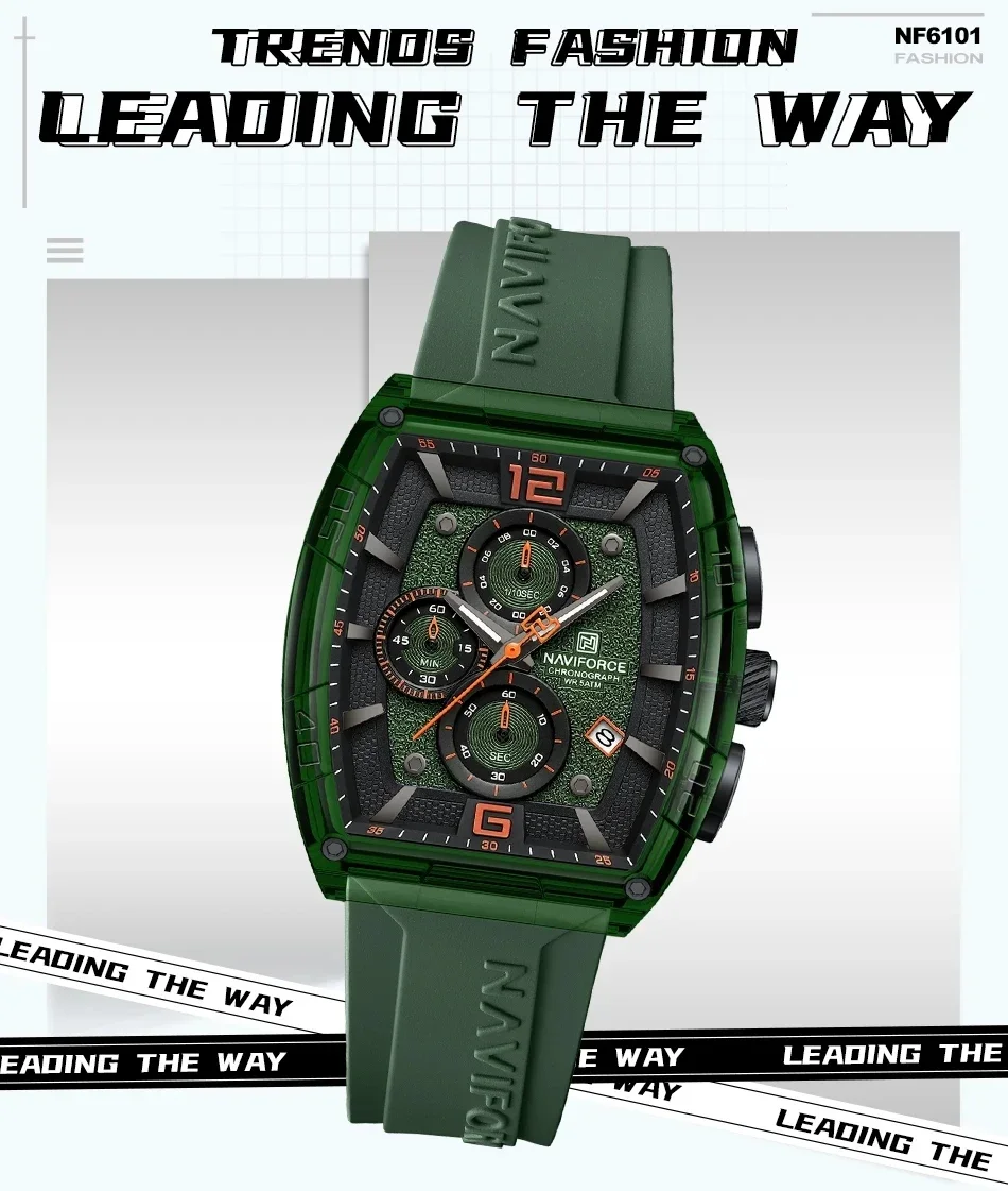 Naviforce NF6101 Jam Tangan Pria Chronograph Kualitas Tinggi Jam Tangan Kuarsa Mewah Silikon Bercahaya Tahan Air
