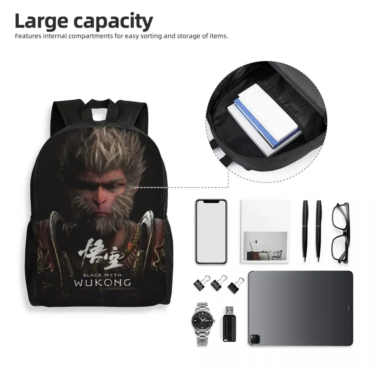 Custom Monkey Wukong Myth Travel Backpack Men Women School Laptop Bookbag Video Game Lover Gaming College Student Daypack Bags