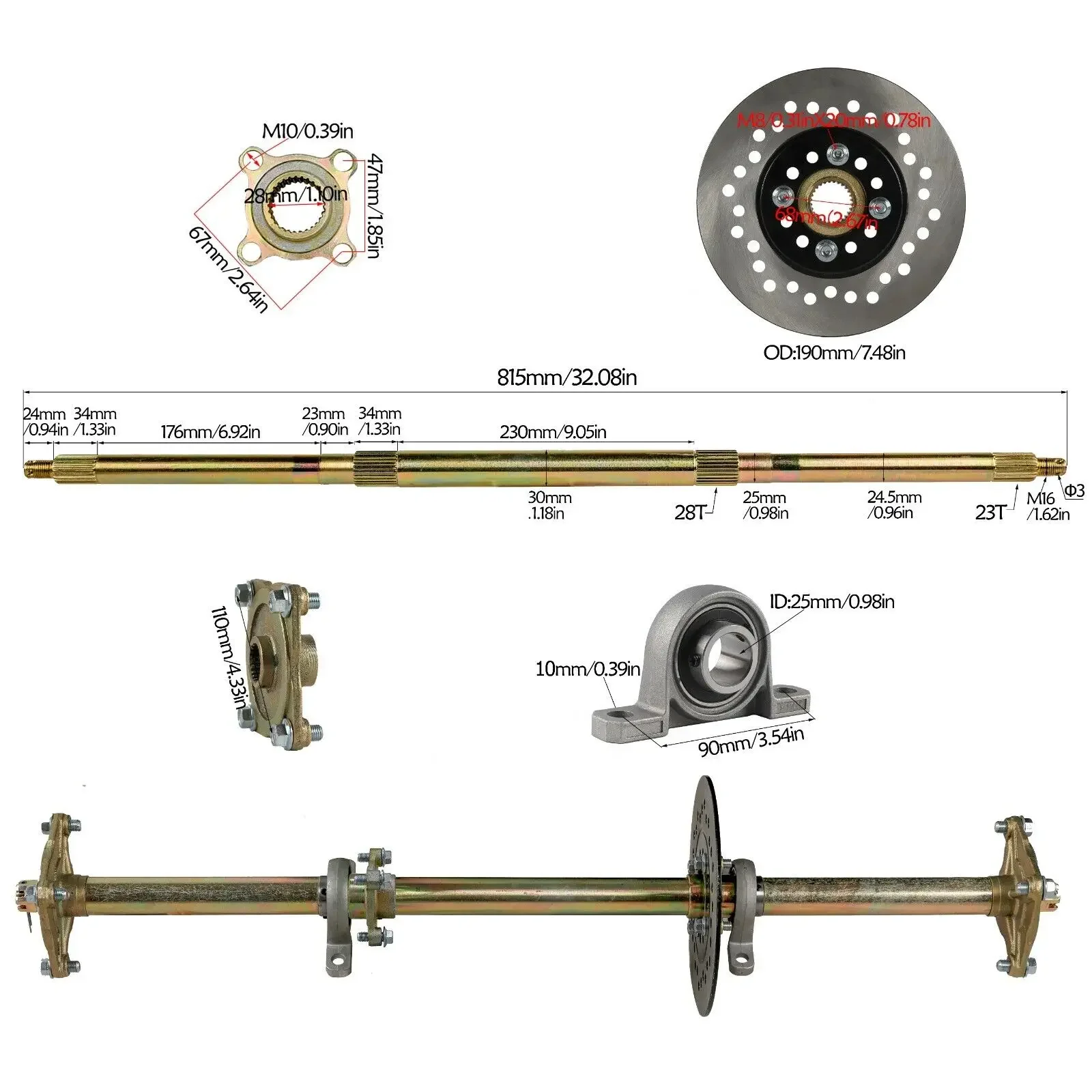 TDPRO 810mm Drift Trike Go Kart Rear Axle Kit Complete  6