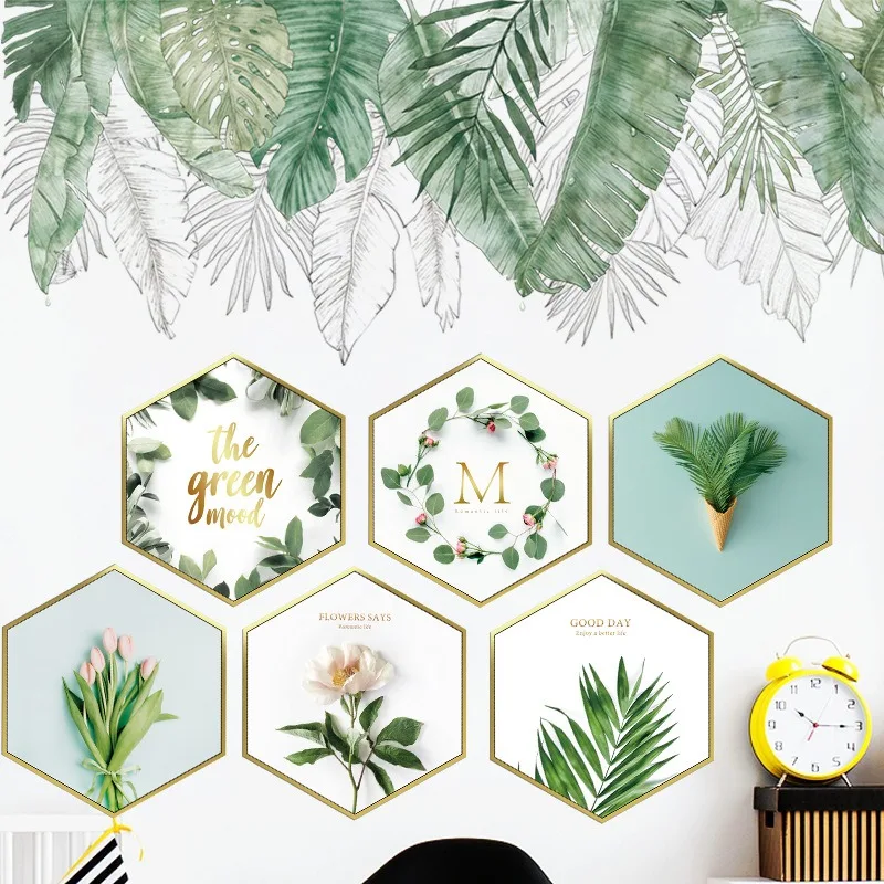 Tropical Large Leaf Palm Leaves Plant Flower Decoration Wall Sticker for Home Wall Background Window Bed Room Wall Decoration