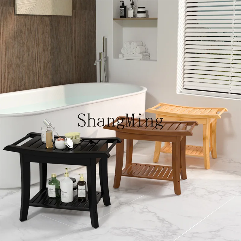 

FG solid wood bamboo seat stool change shoe stool storage non-slip stool