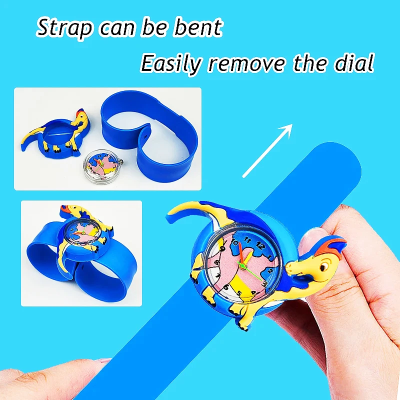 Hot Sell Cartoon Dinosaur Children Watches for Boys Girls Soft Silicone Slap Bracelet 2-15 Years Old Kids Watch Student Clock