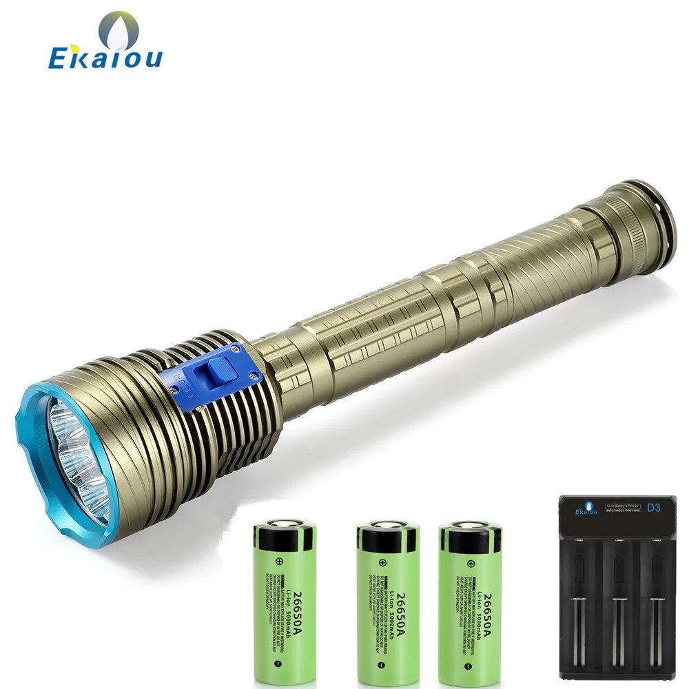 Professional Diving High-Power 9-Lamp L2 LED White Light/Yellow Light Underwater Ultra-Bright Diving Flashlight IPX8 Flashlight