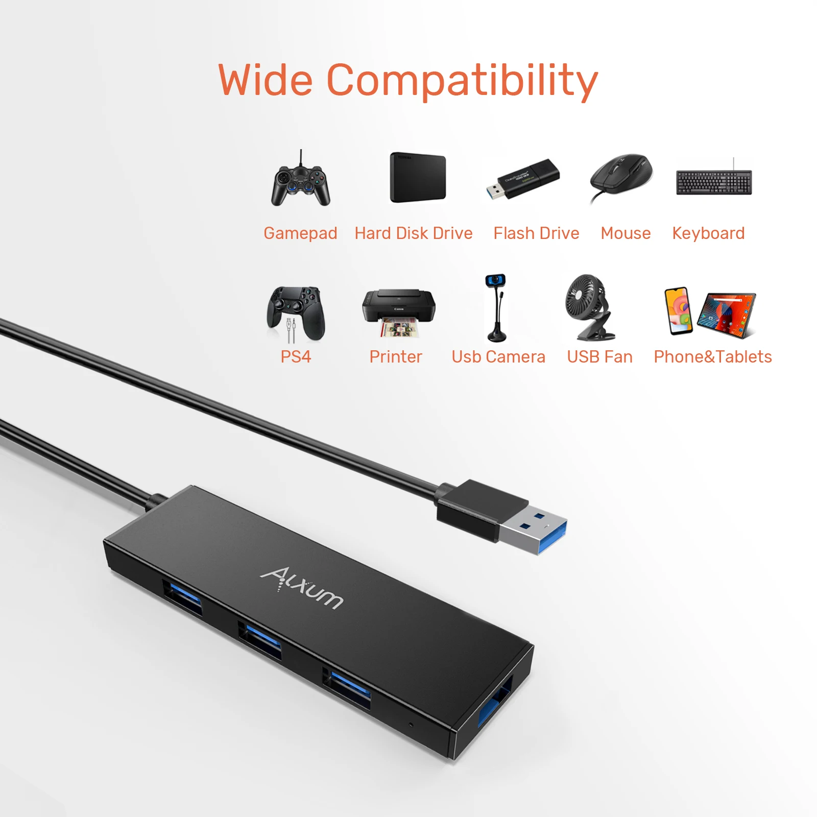 Ultra Slim Portable USB Hub USB 3.2 Gen 1 5Gbps 4-Port USB Splitter with Micro B Power for Laptop PC MacBook Mouse Keyboard SSD